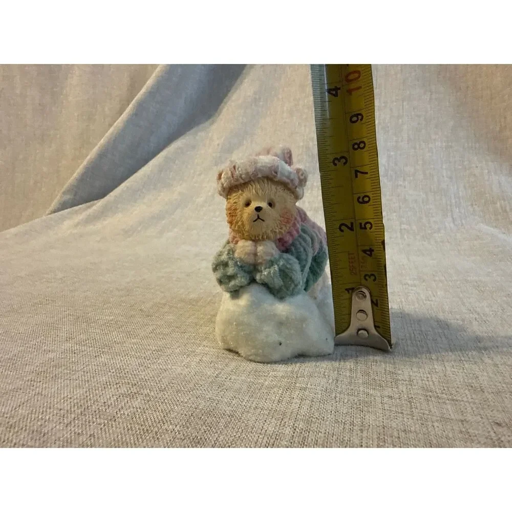 Cute Winter Bear Figurine Sitting on Snow Wearing Hat and Scarf Collectible VTG